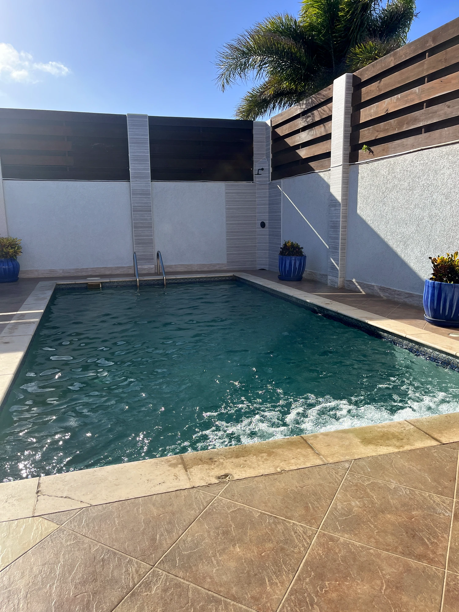 The pool steps and whirlpool